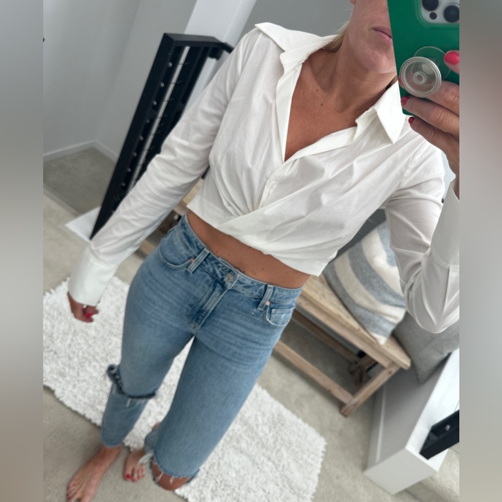 Cotton Candy LA Chic White Wrap Crop Top with Long Cuffed Sleeves Holiday Chic M - Picture 5 of 13